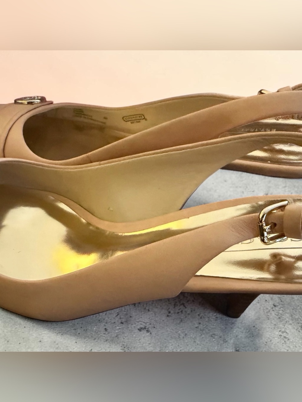Coach Beige Slingback Heels with Gold Insole